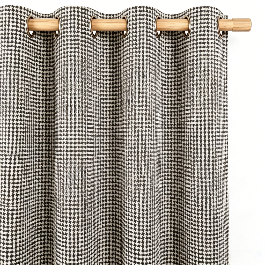 Charcoal and Ivory Classic Houndstooth Grommet Curtain Panel