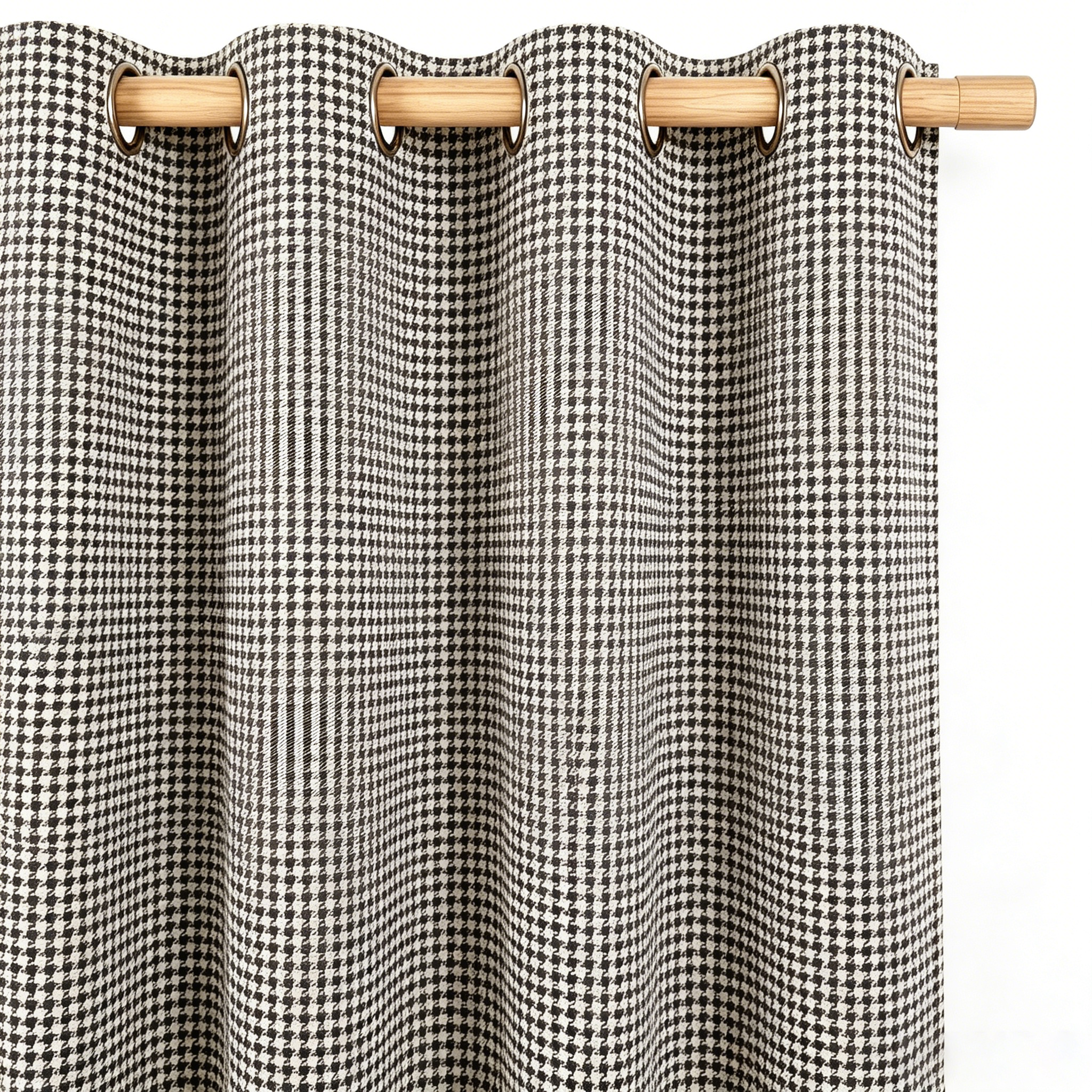 Charcoal and Ivory Classic Houndstooth Grommet Curtain Panel