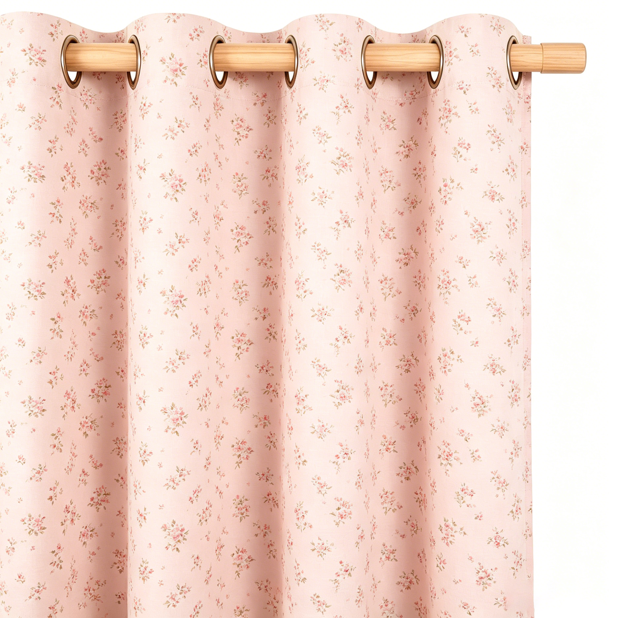 Soft Blush Vintage Floral Sprig Grommet Curtain Panel