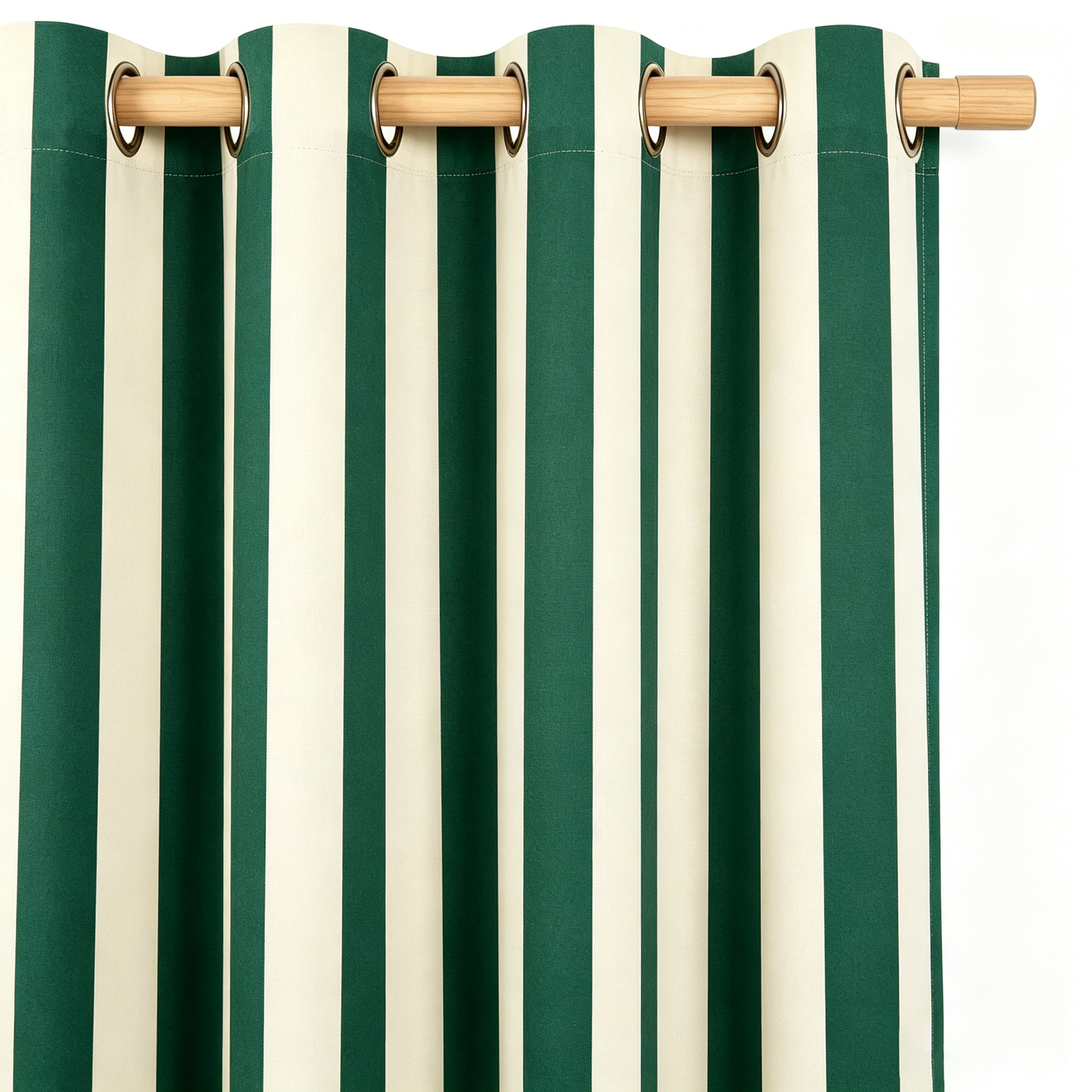 Deep Emerald and Muted Ivory Tailored Stripe Grommet Curtain Panel