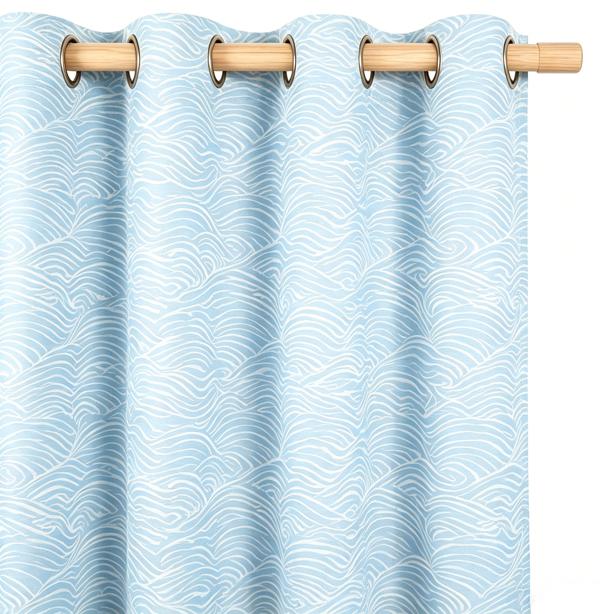 Soft Sky Blue Fluid Wave Grommet Curtain Panel