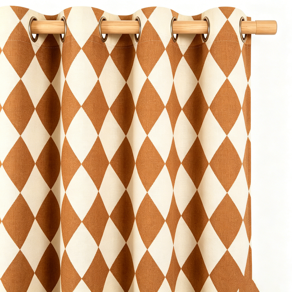 Warm Terracotta and Muted Ivory Harlequin Grommet Curtain Panel