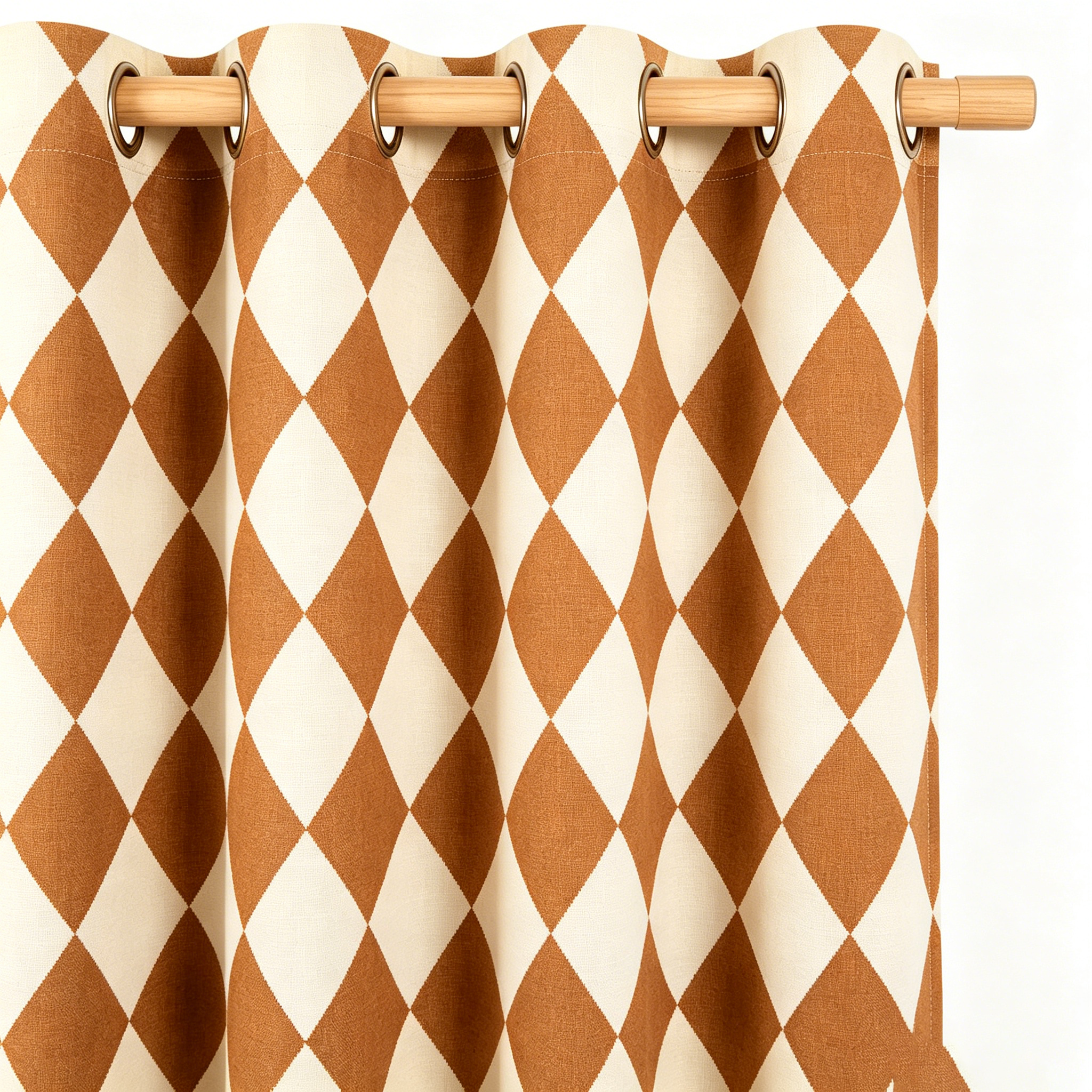Warm Terracotta and Muted Ivory Harlequin Grommet Curtain Panel