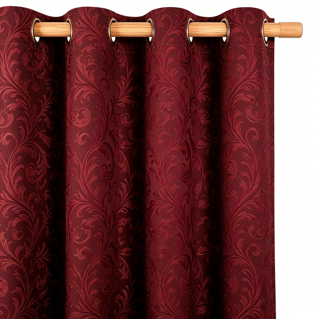 Deep Burgundy Vintage Damask Grommet Curtain Panel