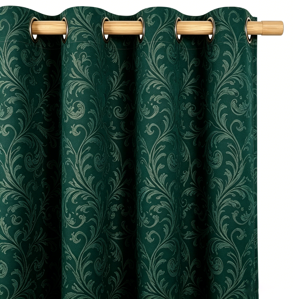 Deep Emerald Vintage Damask Grommet Curtain Panel