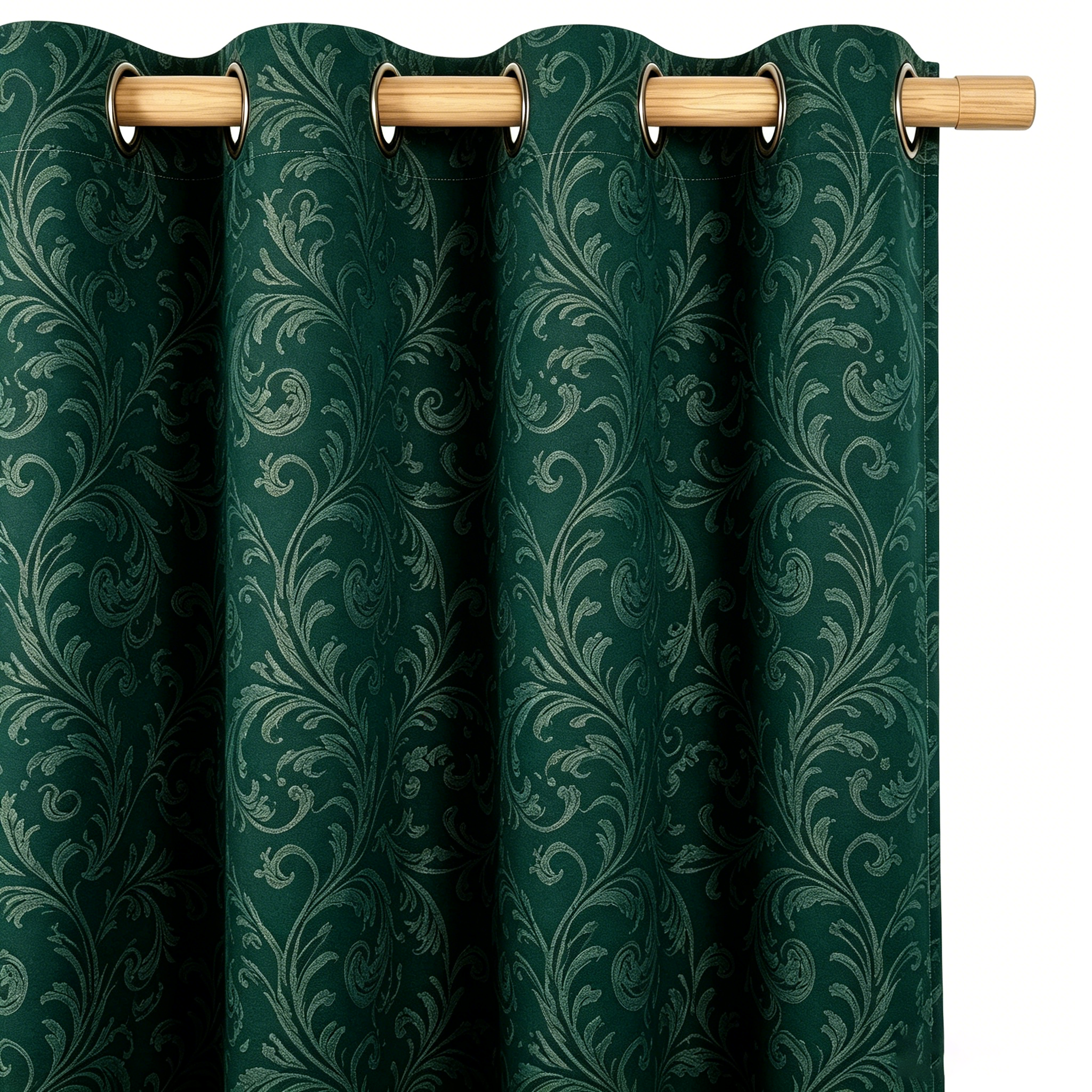 Deep Emerald Vintage Damask Grommet Curtain Panel