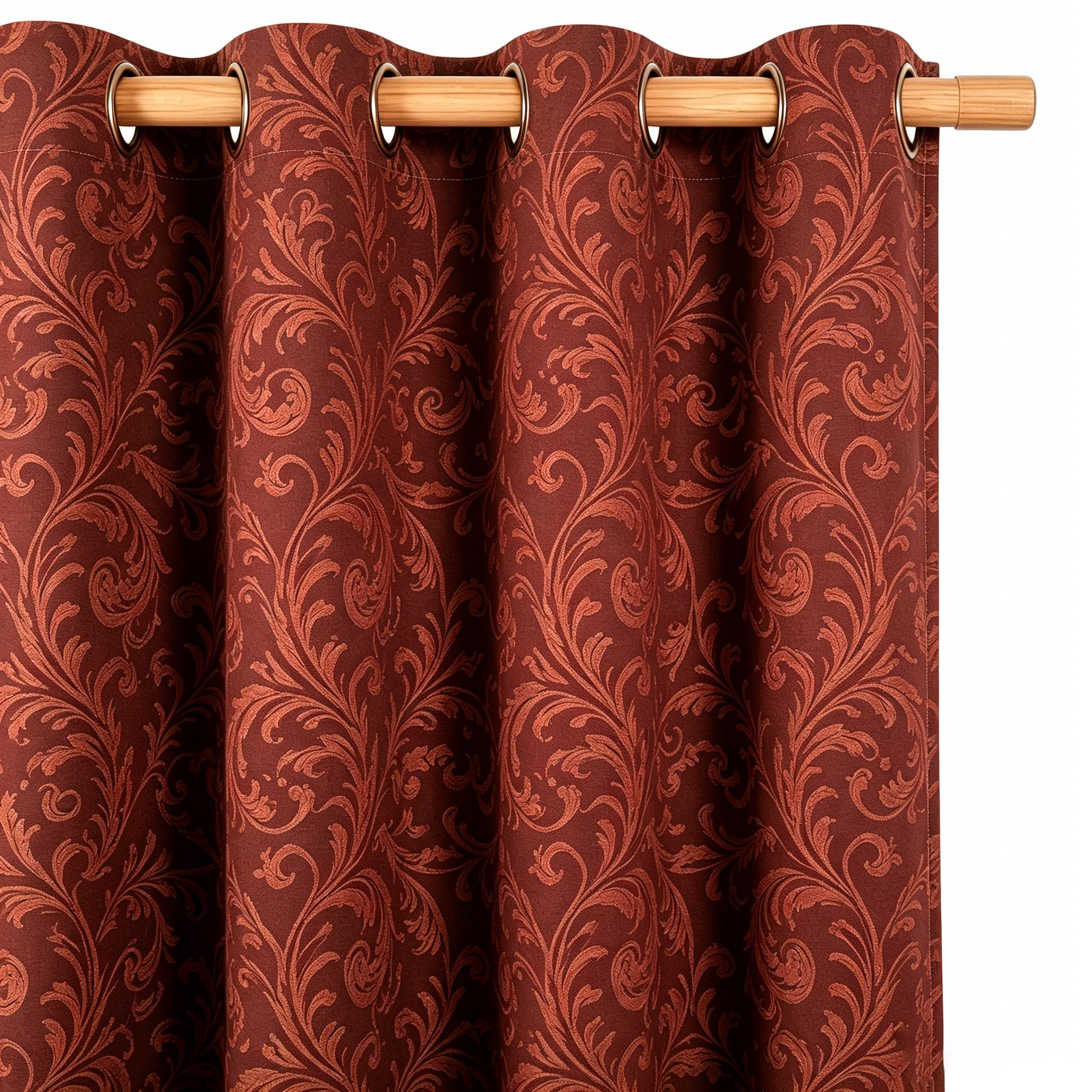 Warm Rust Vintage Damask Grommet Curtain Panel