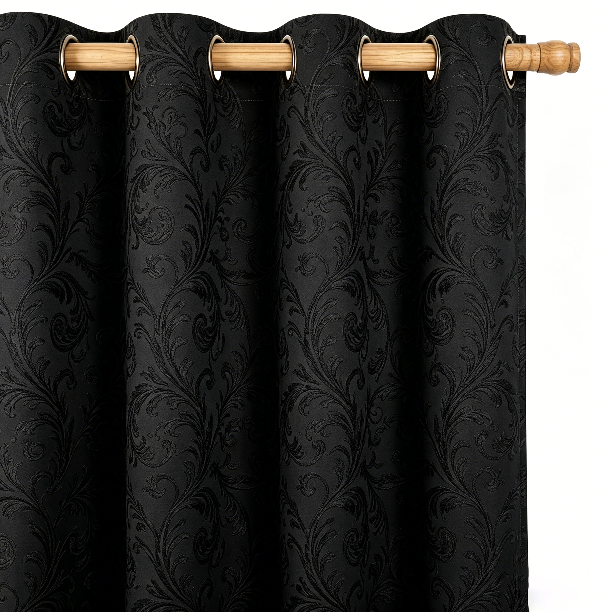 Deep Onyx Vintage Damask Grommet Curtain Panel