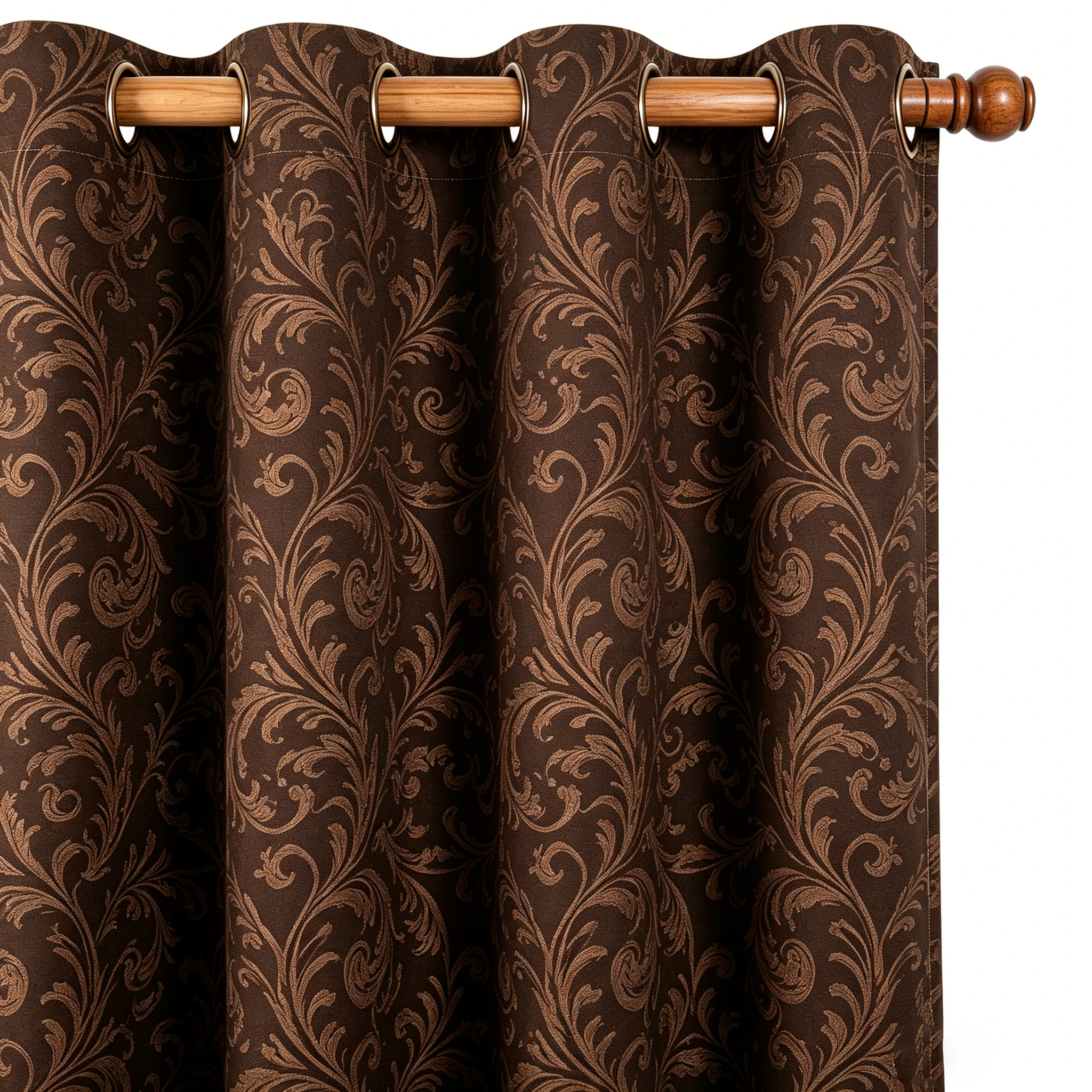 Rich Espresso and Warm Taupe Vintage Damask Grommet Curtain Panel