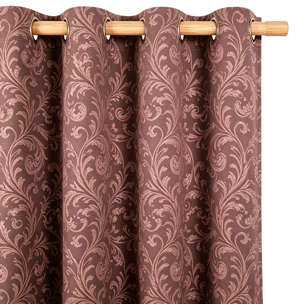 Vintage Mauve and Warm Taupe Damask Grommet Curtain Panel