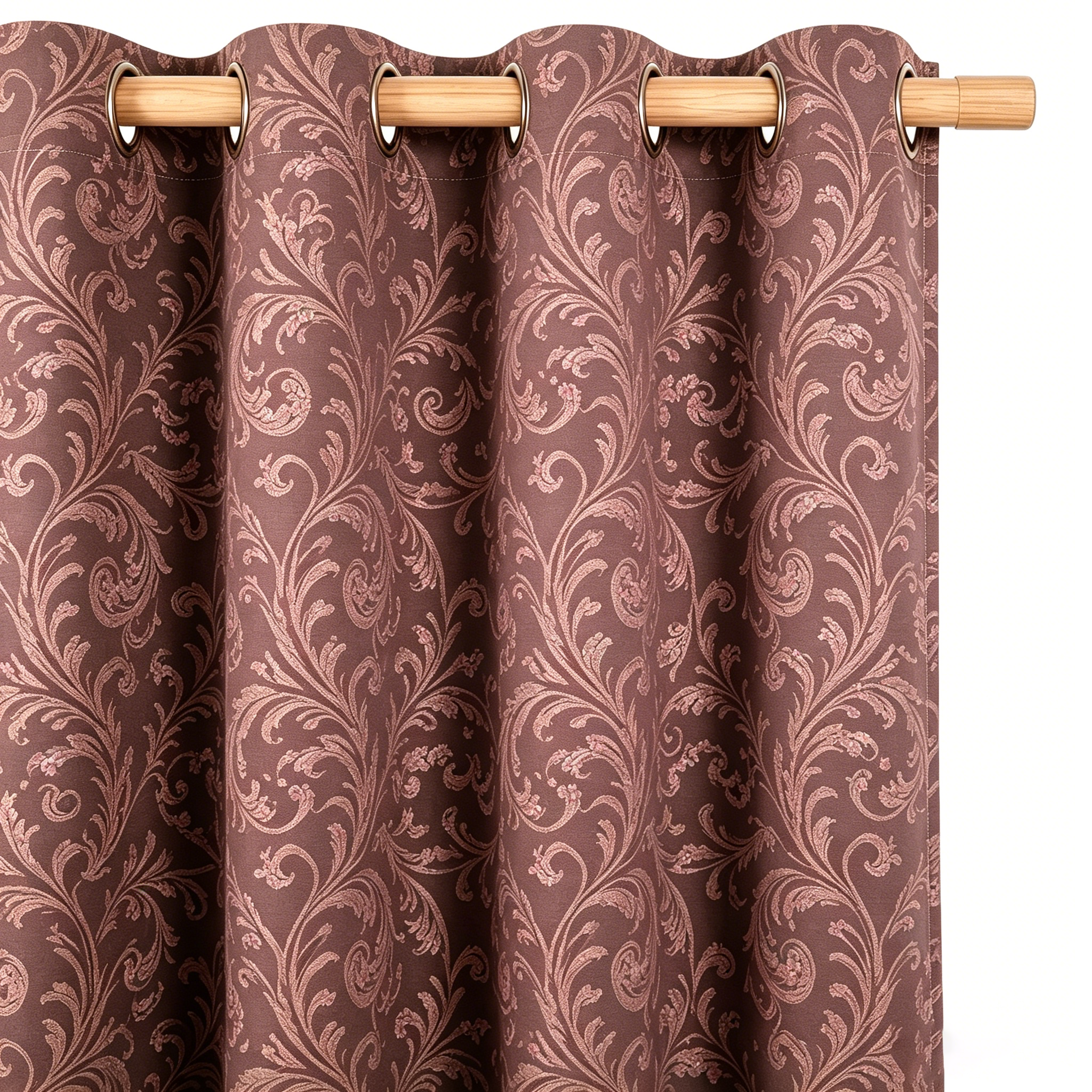 Vintage Mauve and Warm Taupe Damask Grommet Curtain Panel