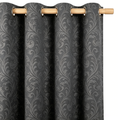 Deep Charcoal Vintage Damask Grommet Curtain Panel