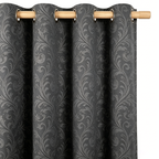 Deep Charcoal Vintage Damask Grommet Curtain Panel