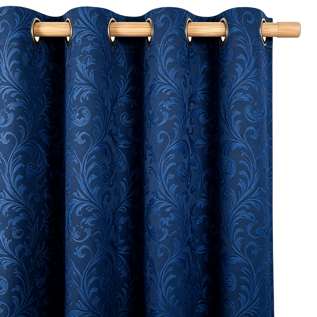 Deep Navy Vintage Damask Grommet Curtain Panel