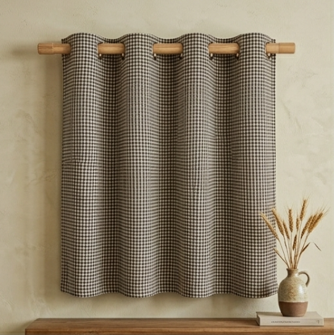 Charcoal and Ivory Classic Houndstooth Grommet Curtain Panel