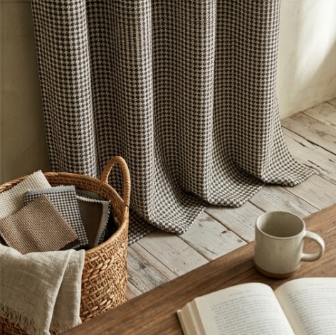 Charcoal and Ivory Classic Houndstooth Grommet Curtain Panel