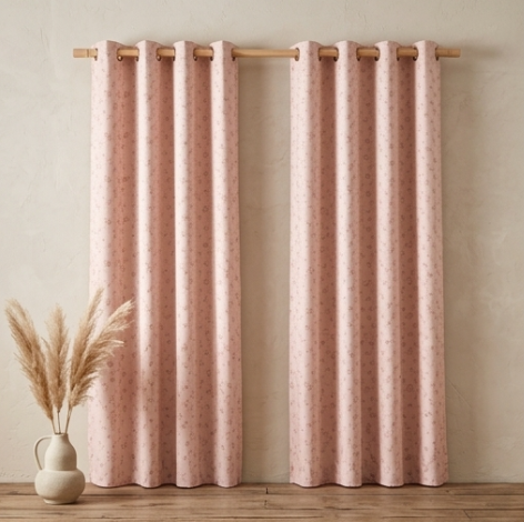 Soft Blush Vintage Floral Sprig Grommet Curtain Panel