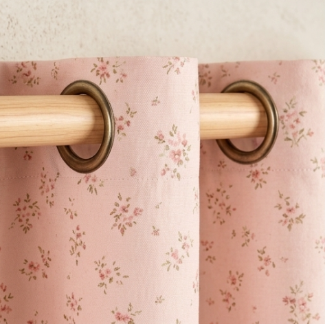 Soft Blush Vintage Floral Sprig Grommet Curtain Panel