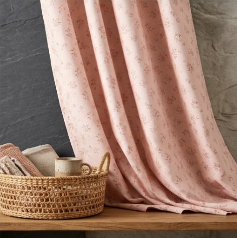 Soft Blush Vintage Floral Sprig Grommet Curtain Panel