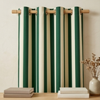 Deep Emerald and Muted Ivory Tailored Stripe Grommet Curtain Panel