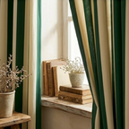 Deep Emerald and Muted Ivory Tailored Stripe Grommet Curtain Panel