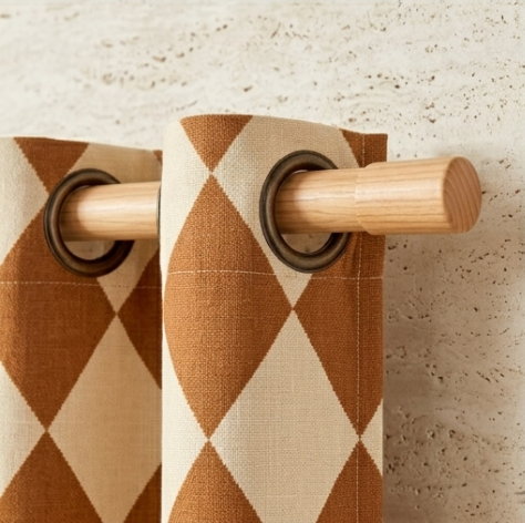 Warm Terracotta and Muted Ivory Harlequin Grommet Curtain Panel