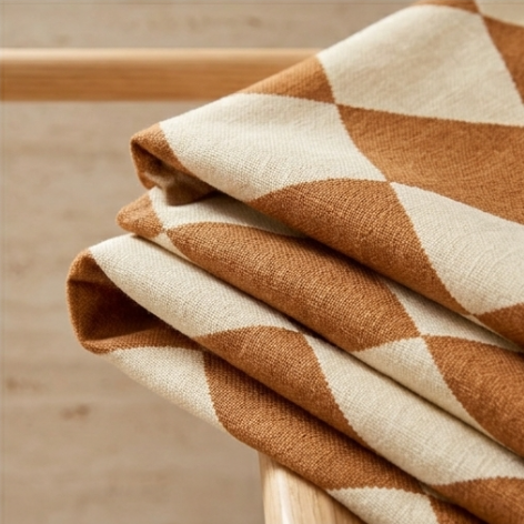 Warm Terracotta and Muted Ivory Harlequin Grommet Curtain Panel
