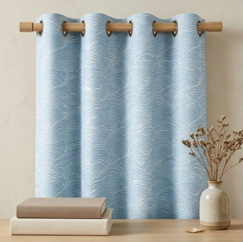 Soft Sky Blue Fluid Wave Grommet Curtain Panel