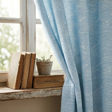 Soft Sky Blue Fluid Wave Grommet Curtain Panel