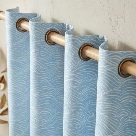 Soft Sky Blue Fluid Wave Grommet Curtain Panel
