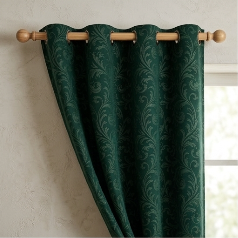 Deep Emerald Vintage Damask Grommet Curtain Panel