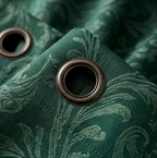 Deep Emerald Vintage Damask Grommet Curtain Panel