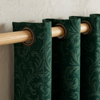 Deep Emerald Vintage Damask Grommet Curtain Panel
