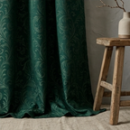 Deep Emerald Vintage Damask Grommet Curtain Panel