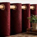 Deep Burgundy Vintage Damask Grommet Curtain Panel