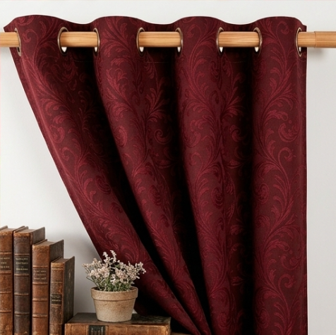 Deep Burgundy Vintage Damask Grommet Curtain Panel