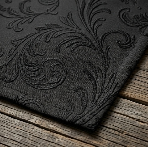 Deep Onyx Vintage Damask Grommet Curtain Panel