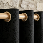 Deep Onyx Vintage Damask Grommet Curtain Panel