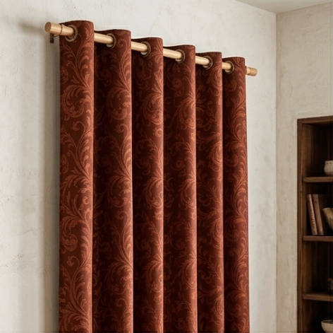 Warm Rust Vintage Damask Grommet Curtain Panel