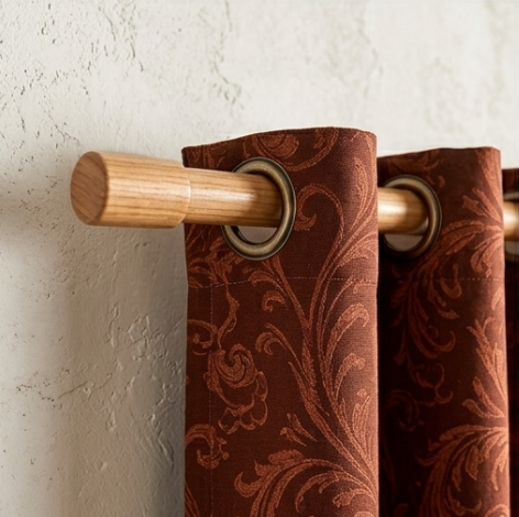 Warm Rust Vintage Damask Grommet Curtain Panel
