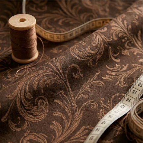 Rich Espresso and Warm Taupe Vintage Damask Grommet Curtain Panel