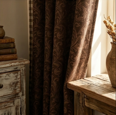 Rich Espresso and Warm Taupe Vintage Damask Grommet Curtain Panel