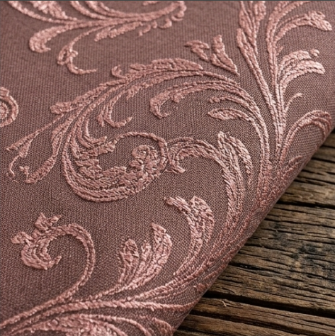Vintage Mauve and Warm Taupe Damask Grommet Curtain Panel