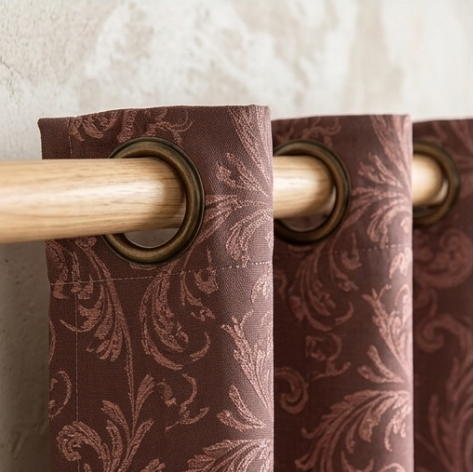 Vintage Mauve and Warm Taupe Damask Grommet Curtain Panel