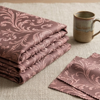 Vintage Mauve and Warm Taupe Damask Grommet Curtain Panel