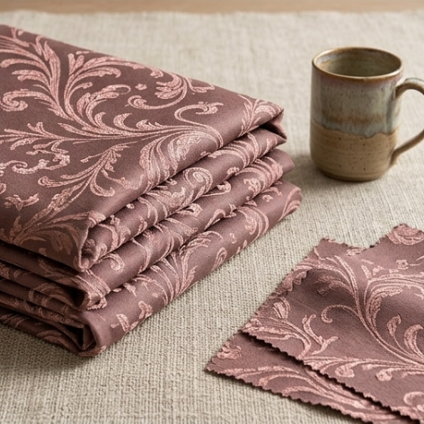 Vintage Mauve and Warm Taupe Damask Grommet Curtain Panel