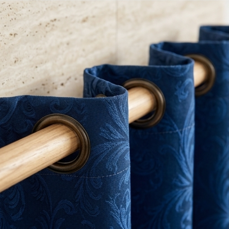 Deep Navy Vintage Damask Grommet Curtain Panel