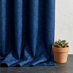 Deep Navy Vintage Damask Grommet Curtain Panel