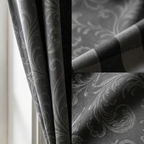 Deep Charcoal Vintage Damask Grommet Curtain Panel