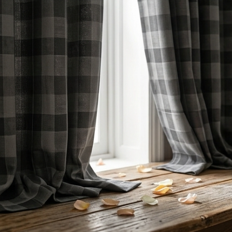 Deep Charcoal Vintage Damask Grommet Curtain Panel